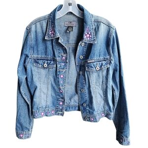 Buffalo Jean Vintage 90s Women's Embellished Embroidered Jean Jacket Size M